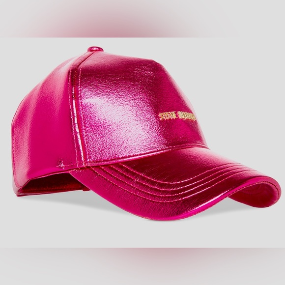 STEVE MADDEN WOMENS FAUX LEATHER SHINE BASEBALL CAP PINK - Picture 2 of 3
